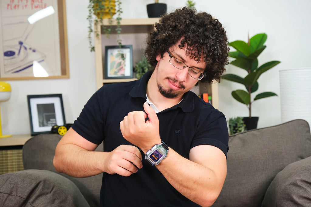 Man playing with CircuitMess Clockstar 2.0