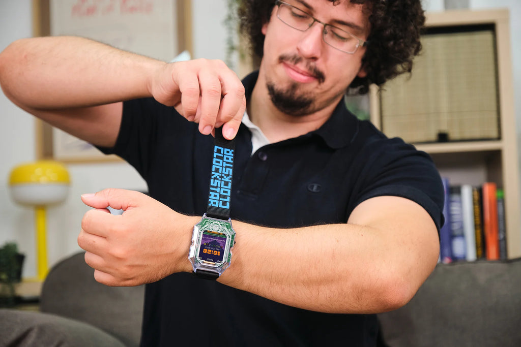 Man playing with CircuitMess Clockstar 2.0